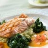 grilled salmon over basil pesto risotto
