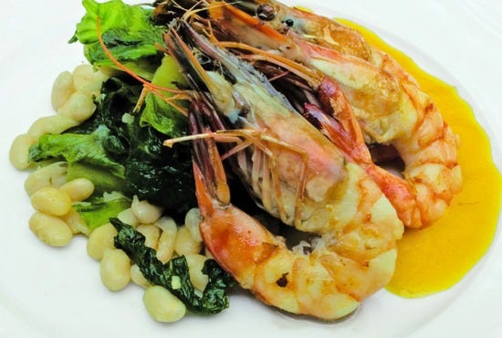 seared whole prawns
