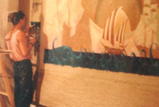 Freedom Tower Miami Muralist Painting the recreated Mural on 1988 William Mark Coulthard Muralist 