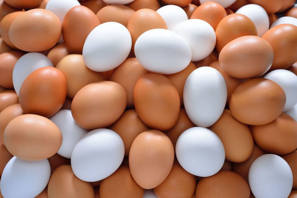 Mix of brown and white eggs