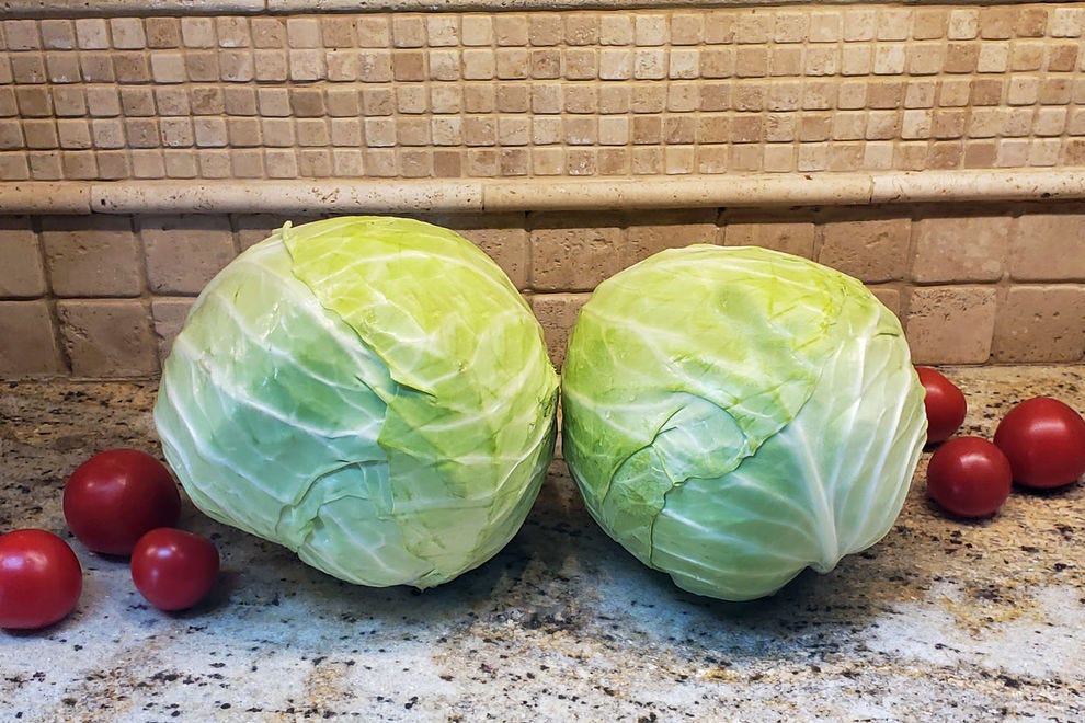 Heads of green cabbage