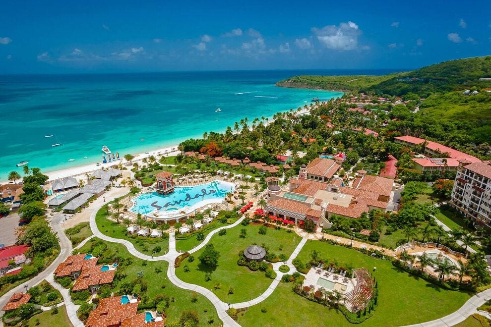 Antigua Sandals Grande on Dickenson Bay lays claim to the largest freshwater pool on the island measuring 15, 000 square feet