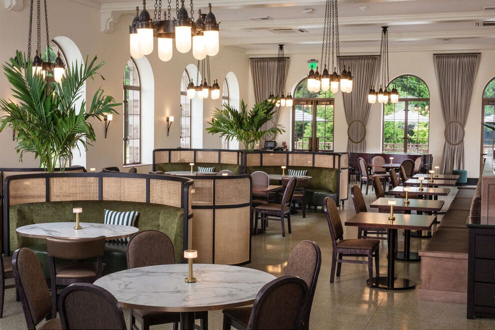 Live music reverberates through majestic rooms on certain evenings and brunch mornings