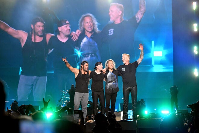 Bay Area thrash metal band Metallica plays to a hometown crowd in San Francisco's Golden Gate Park