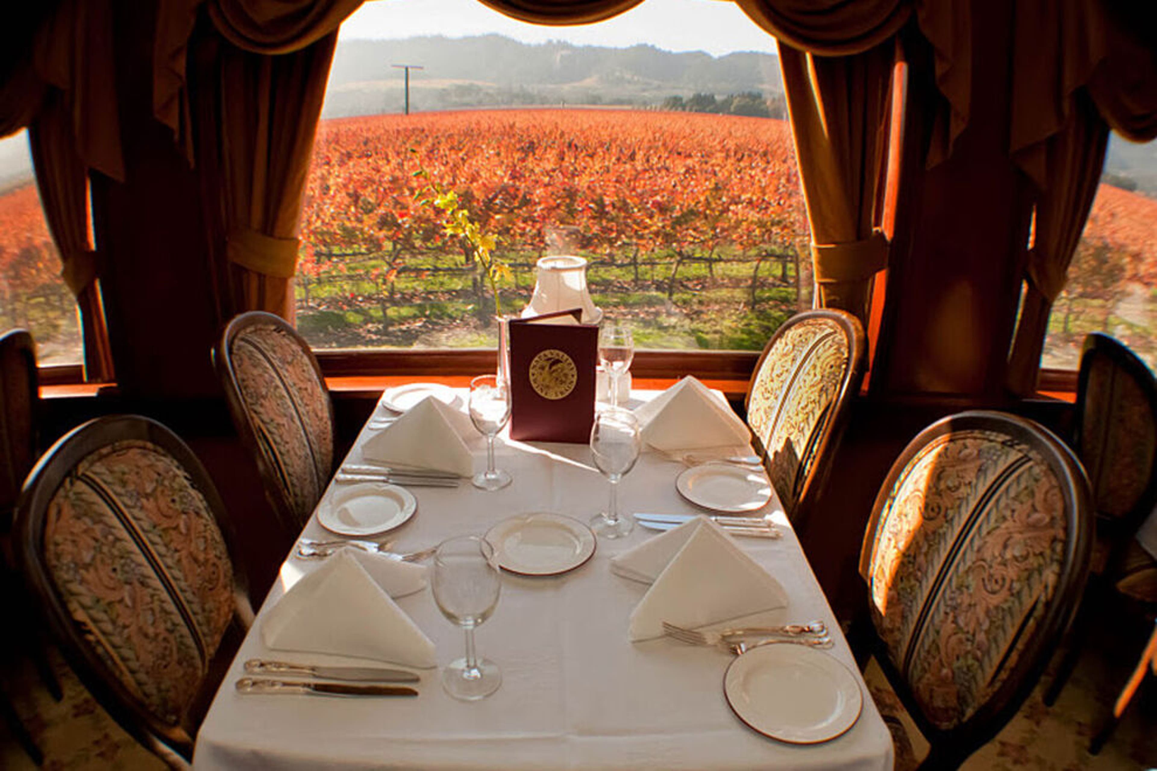 The Napa Valley Wine Train offers spectacular vineyard views