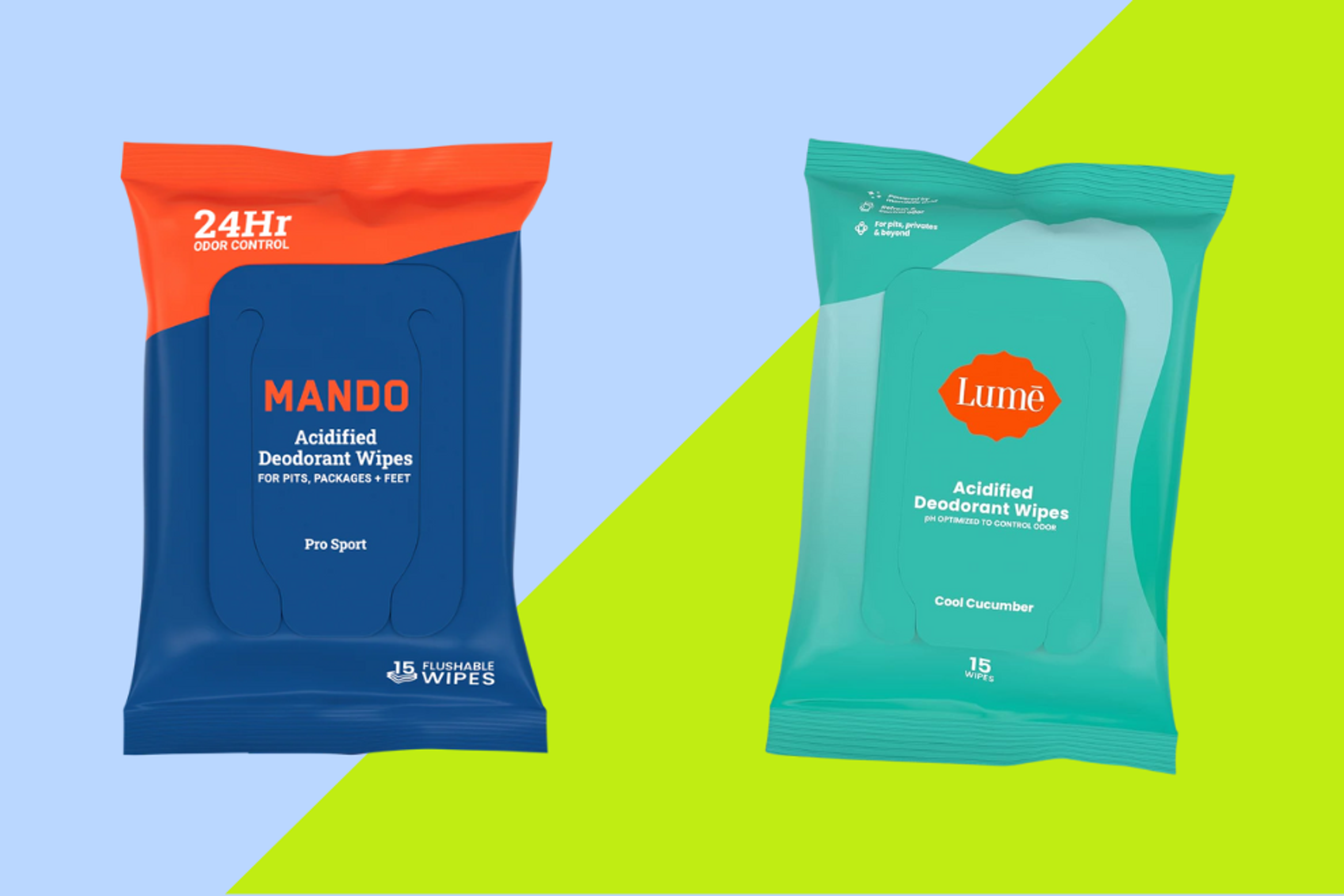 Popular deodorant wipes, like Mando and Lume, are easy to fit in just about any bag