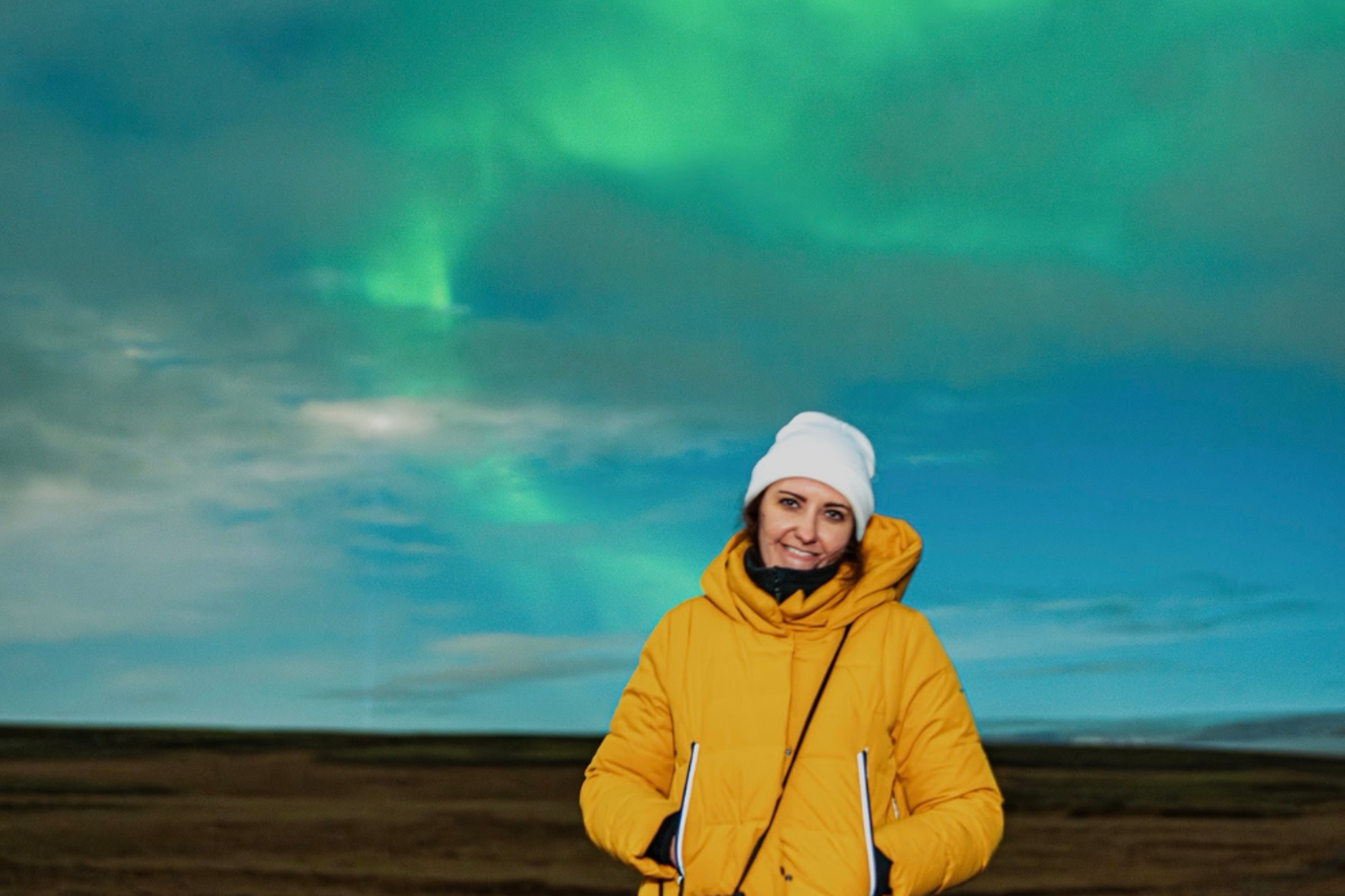 My Northern Lights travel tour included a photo souvenir, seen above, with the October aurora borealis.